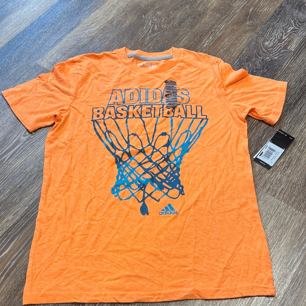 Adidas Bright Orange Tee with Blue Basketball Graphic